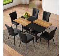 Ensemble de salle à manger 7 pièces comprenant une table de 160 cm, 4 chaises enPolyuréthaneet un compartiment de rangement ; ensemble de table de cuisine moderne noir, espace de rangement peu encombr