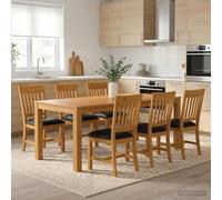 Ensemble de salle à manger 7 pièces noir en bois de chêne massif avec 6 | Table 200 x 100 x 75 cm, chaises 45 x 59 x 92 cm, design moderne, nettoyage facile, montage facile, chêne massif