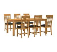 Ensemble de salle à manger 7 pièces noir en bois de chêne massif avec table | Table de 200 cm, chaises rembourrées, design minimaliste, montage facile, entretien facile, usage quotidien