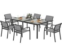 Ensemble de salle à manger 7 pièces, table de salle à manger pour 6 personnes avec 6 chaises empilables, ensemble de table de cuisine avec structure en acier Meubles de balcon Meubles de jardin pour t
