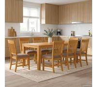 Ensemble de salle à manger 9 pièces gris bois de chêne massif avec 8 | Table de 200 cm, chaises avec assise rembourrée, pieds carrés, design minimaliste, facile à assembler et à nettoyer