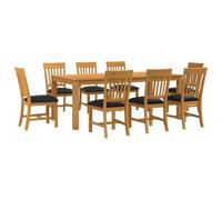 Ensemble de salle à manger 9 pièces noir en bois de chêne massif avec 8 | Table 200 x 100 x 75 cm, chaises 45 x 59 x 92 cm, design minimaliste, pieds carrés, nettoyage facile, montage requis