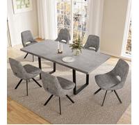 Ensemble de salle à manger avec 6 chaises, table en bois avec plateau en MDF, adapté au salon (table 130-170 cm + 6 chaises grises)