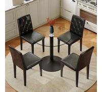 Ensemble de salle à manger avec table en verre de 85 cm de diamètre et 4 chaises en similicuir, ensemble de table à manger ronde 5 pièces, ensemble de salon avec verre de sécurité de 8 mm et pieds en