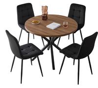 Ensemble de salle à manger, chaises rembourrées, table ronde, ensemble noir