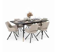Ensemble de salle à manger Cosy, comprenant une table extensible et 6 fauteuils en tissu de couleur beige