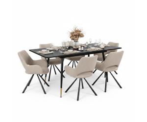 Ensemble de salle à manger Cosy, comprenant une table extensible et 6 fauteuils en tissu de couleur beige