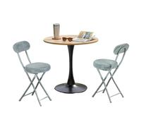 Ensemble de salle à manger "Cosy" de style scandinave, comprenant une table ronde en chêne et quatre chaises pliantes grises