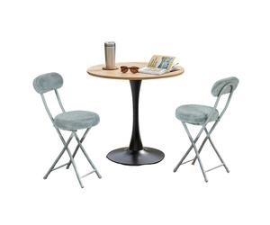 Ensemble de salle à manger "Cosy" de style scandinave, comprenant une table ronde en chêne et quatre chaises pliantes grises
