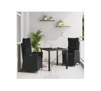 vidaXL Salon de jardin 3 pièces avec coussins Poly-Rattan noir