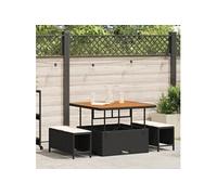 Ensemble de salle à manger de jardin 3 pièces avec coussins Rattan Poly Noir Acacia 42007907