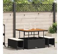 Ensemble de salle à manger de jardin 3 pièces avec coussins Rattan Poly Noir Acacia 42007907 Noir