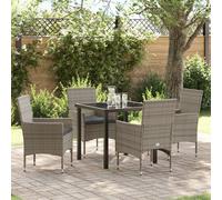 Ensemble De Salle À Manger De Jardin 5 Pièces Avec Coussins Rattan Poly Gris Vidaxl, Table De Jardin Vidaxl Noire 80x80x73 Cm Verre Tempéré