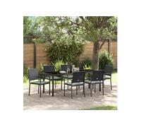 vidaXL Ensemble de jardin 7 pcs noir et gris clair rotin PE