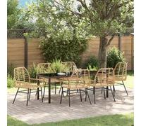 vidaXL Ensemble de jardin 7 pièces brun Poly-Rattan