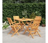 Ensemble de salle à manger de jardin en bois de teck massif, chaises pliantes, table de patio carrée avec trou de parasol, résistant aux intempéries pour une utilisation en extérieur