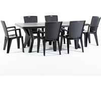 Ensemble de salle à manger d'extérieur avec table rectangulaire 200x95 cm et 6 chaises empilables en résine – design moderne aspect rotin, idéal pour le jardin, la terrasse et les espaces extérieurs c