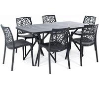 Ensemble de salle à manger d'extérieur comprenant une table rectangulaire de 158 x 84 cm et 6 chaises empilables en résine renforcée de fibre de verre – design moderne et coloré, idéal pour le jardin,