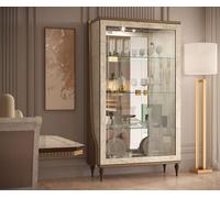 Ensemble de salle à manger élégant 9 pièces (table + 4 chaises + 2 vitrines + console + miroir)