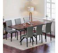 Ensemble de salle à manger extensible aspect béton, table et 6 chaises noires | Mobilier de salle à manger, mobilier de cuisine, ensemble repas pour cuisine, salle à manger et salon Design extensible