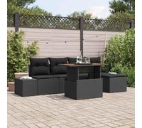 Ensemble de salle à manger extérieur réglable 6 pièces en rotin noir en polyrotin, ensemble de salon modulaire avec rangement, design moderne pour terrasse et balcon.