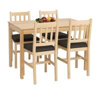 Ensemble de salle à manger HWC-F77, ensemble de salle à manger, bois massif de pin, tissu style cottage 110 cm naturel, rembourrage noir