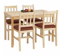 Ensemble de salle à manger HWC-F77, ensemble de salle à manger, bois massif de pin, tissu style maison de campagne 110 cm naturel, rembourrage terracotta