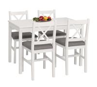 Ensemble de salle à manger HWC-F77, ensemble de salle à manger, bois massif de pin, tissu style maison de campagne 110 cm blanc, rembourrage gris