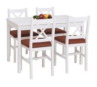 Ensemble de salle à manger HWC-F77, ensemble de salle à manger, bois massif de pin, tissu style maison de campagne 110 cm blanc, rembourrage terre cuite