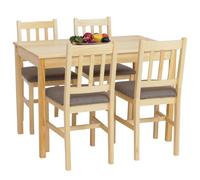 Ensemble de salle à manger HWC-F77, ensemble de salle à manger, bois massif de pin, tissu style maison de campagne 110 cm naturel, rembourrage gris