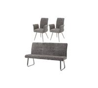 Mendler Ensemble de Salle à Manger HWC-G55 2 chaises et Banquette 180cm Chenille Gris foncé