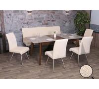 Mendler Ensemble de Salle à Manger HWC-G55 4 chaises + Banc 180cm Chenille crème