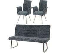 Mendler Ensemble de salle à manger HWC-G55 - 2 chaises & banc 180 cm - Chenille bleu-vert