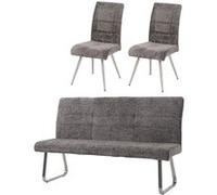 Mendler Ensemble de Salle à Manger HWC-G55 2 chaises et Banquette 180cm Chenille Gris foncé