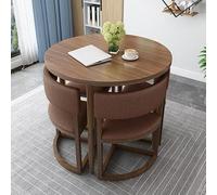 Ensemble de salle à manger moderne 5 pièces pour 4 personnes - Table ronde en bois avec chaises rembourrées et base en fer, ensemble table basse Slish Noyer H, parfait pour salle à manger et cuisine