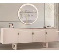 Ensemble de salle à manger moderne beige – buffet en bois, miroir rond et meubles de salle à manger