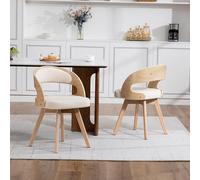 Ensemble de salle à manger moderne en bois avec dossier incurvé, coussins en coton et lin, accent élégant pour cuisine, café et salon - Design en lin magnifiquement conçu