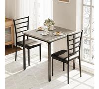 Ensemble de salle à manger moderne - Petite table avec 2 chaises rembourrées - Coin repas gain de place - Pieds en métal - Convient pour la cuisine et la salle à manger - Gris
