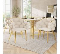 Ensemble de salle à manger moderne - Table 140x80 cm - 4 chaises avec pieds dorés - Motif marbre - Velours doux