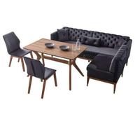 Ensemble de salle à manger noir et brun Chesterfield banquette d'angle Table de salle à manger design
