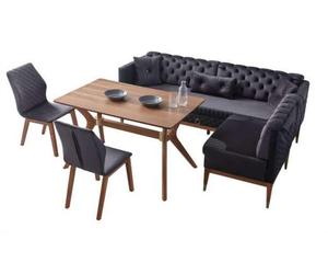 Ensemble de salle à manger noir et brun Chesterfield banquette d'angle Table de salle à manger design
