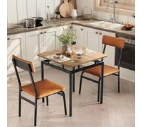 Ensemble de salle à manger pour 2 personnes : table de cuisine avec 2 chaises rembourrées, design industriel, structure en métal, idéal pour appartement/studio, couleur marron
