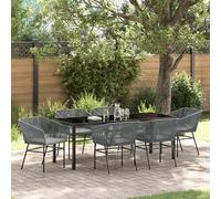 vidaXL Ensemble salle à manger jardin 7 pcs rotin poly noir avec coussins - acier revêtu par poudre