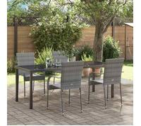Ensemble de salle à manger pour jardin - BURKE - Poly rotin - Gris - 9 pièces - 200x80x73 cm - Table en verre trempé