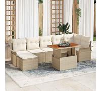 Ensemble de salle à manger rectangulaire modulaire en rotin extérieur, beige, 5 places assises avec récipient, table en bois, conteneur de canapé de jardin, meubles de jardin