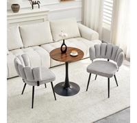 Ensemble de salle à manger rond, Ø 60 cm, avec 2 chaises grises - Ensemble de qualité supérieure comprenant une table de salle à manger en MDF et des chaises de cuisine en lin - Ensemble peu encombran