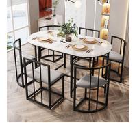 Ensemble de salle à manger six chaises (140x80x76cm), Table et Chaises - Chaises avec Dossiers+Coussins Gris - Style Moderne - Noi