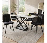 Ensemble de Salle à Manger, Table à Manger Extensible 120-160 x 80 x 75 cm Marbre Blanc avec 4 Chaises Velours Noir