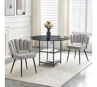 Ensemble de salle à manger : table ronde de 107 cm avec 2 étagères et 2 chaises rembourrées gris clair – Ensemble de table de salle à manger avec rangements, table de cuisine et ensemble de sièges, st