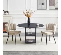 Ensemble de salle à manger : table ronde de 107 cm avec 2 étagères et 2 chaises rembourrées marron clair – Ensemble de salle à manger avec rangements, table de cuisine et ensemble de sièges, style ind